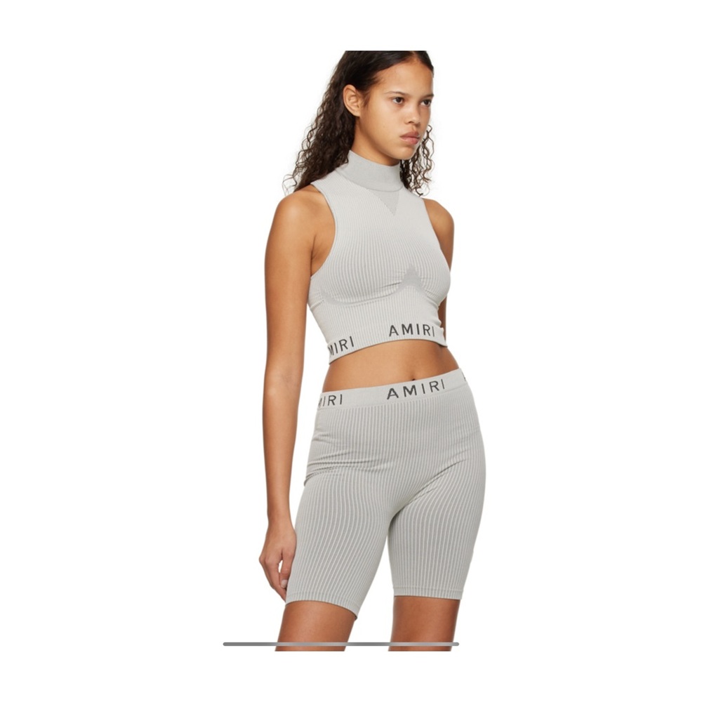 $390 Amiri mock neck sports bra, grey, S